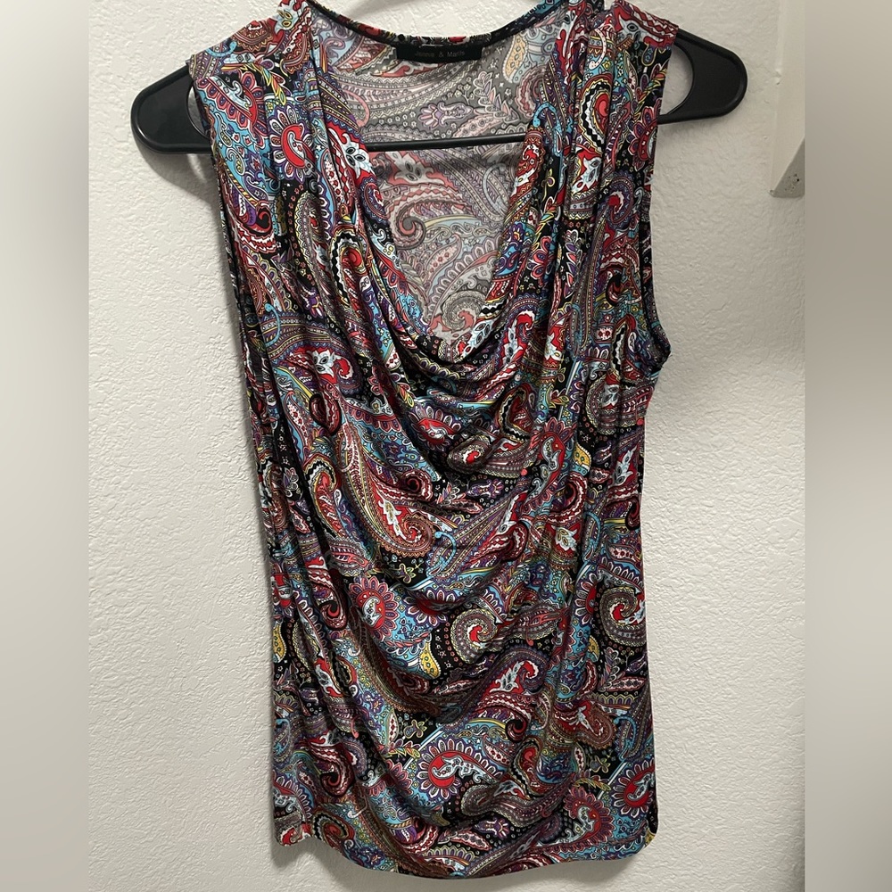 PAISLEY TOP, WATERFALL NECKLINE